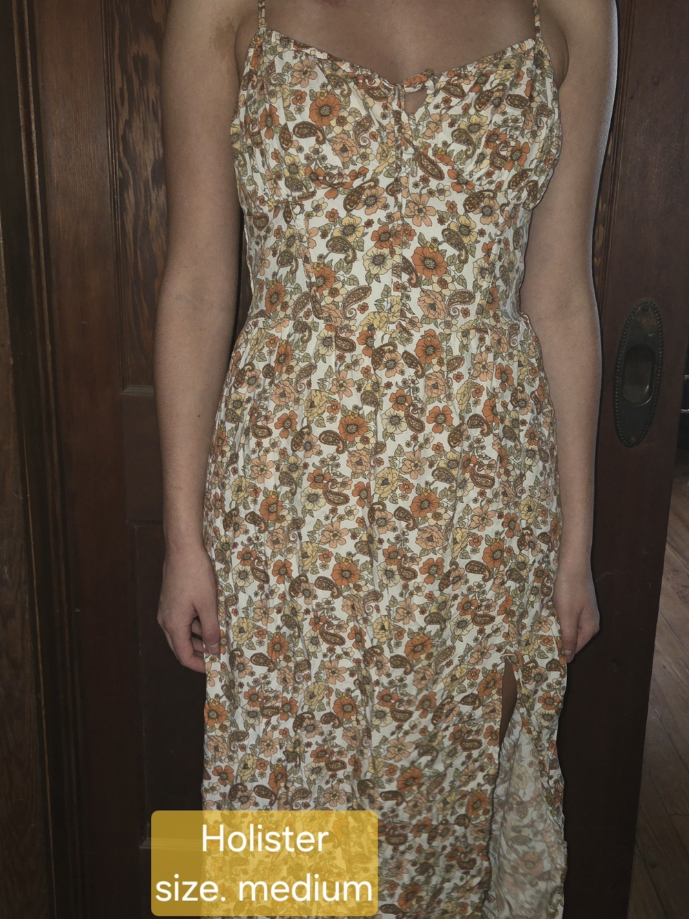 Hollister Cream Midi Dress with Orange & Tan Floral Print